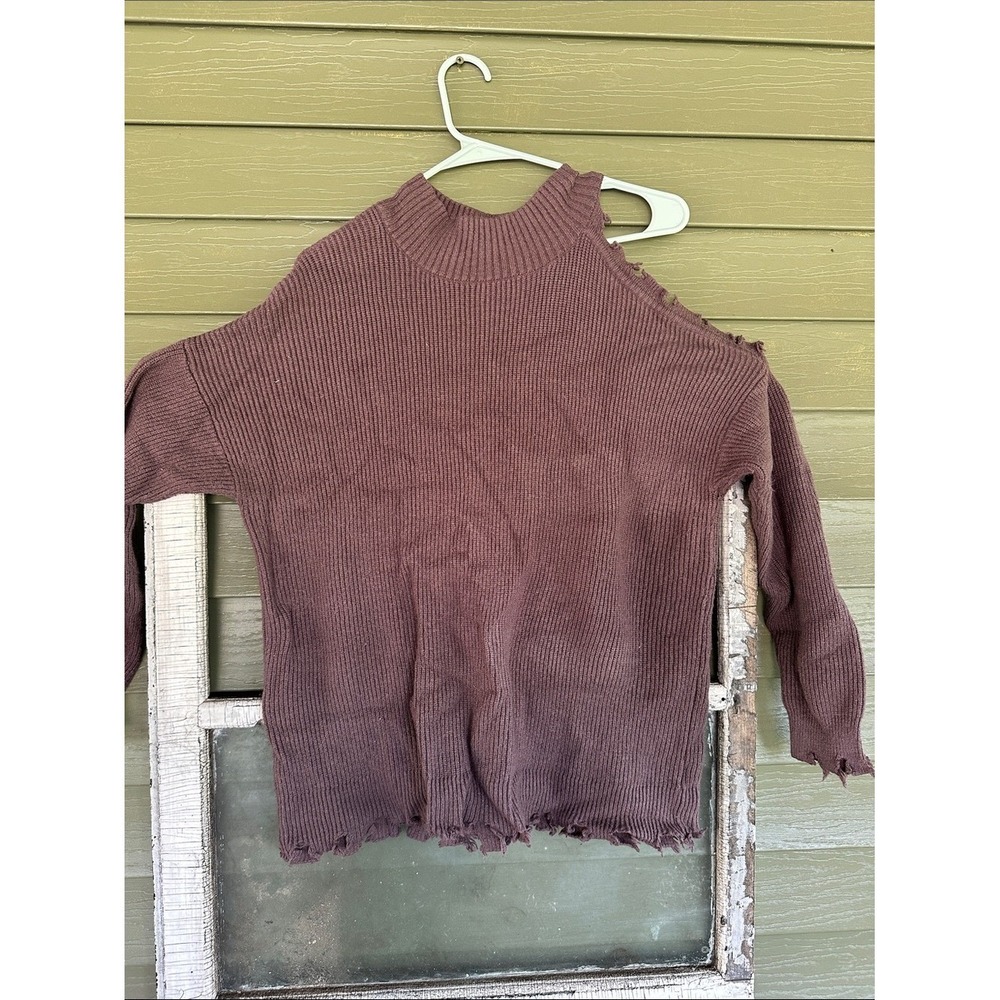 Maurices‎ Womens XL Plum Purple Distressed Cold Shoulder Ribbed Knit Sweater